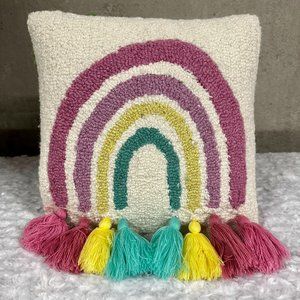 NWT Simply Southern Hook Wool "Rainbow" Pillow with Tassels